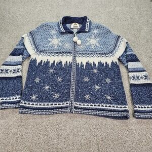 Vintage‎ Tiara International Snowflake Zip Up Sweater Blue White XL Winter Beads